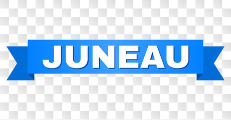 JUNEAU text on a ribbon. Designed with white title and blue stripe. Vector banner with JUNEAU tag on a transparent background.