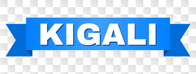 KIGALI text on a ribbon. Designed with white title and blue stripe. Vector banner with KIGALI tag on a transparent background.