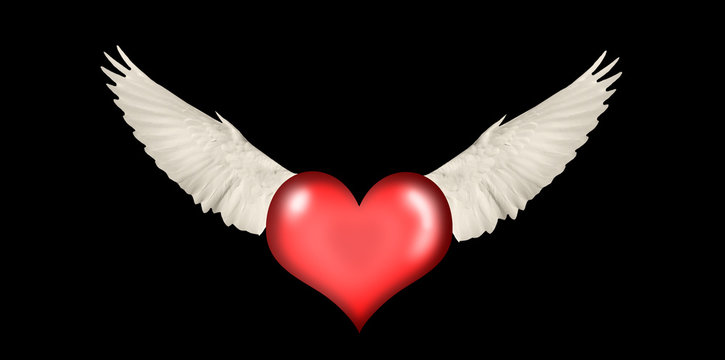 heart with wings on a black background