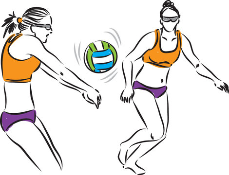 volley ball women players illustration