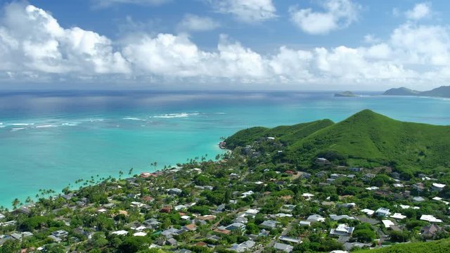Static view of the East Coast of Oahu at sunny windless day, Hawaii