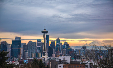 Seattle Scenic Sunset with Colorful Clouds.