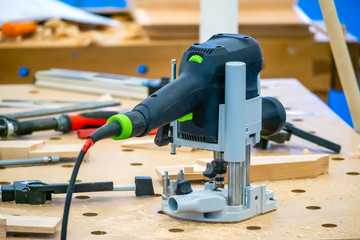 Carpenter work. Milling machine. Wood products. Equipment for the joiner. Electric tool for carpentry work.