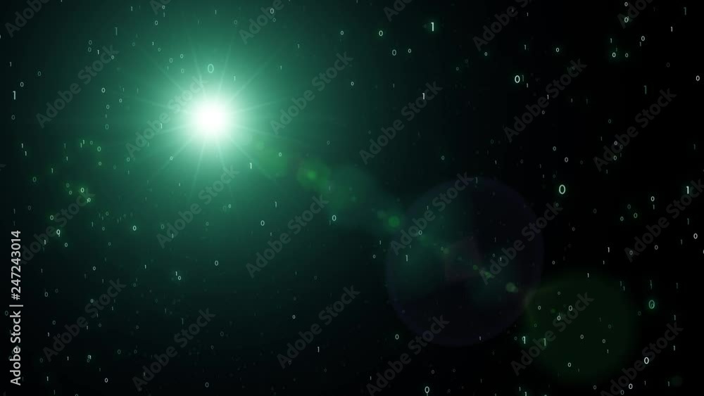 Poster abstract computer 3d binary number cyberspace network data with lens of flare light motion backgroun