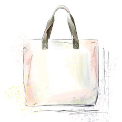 Hand drawn graphic bag. Fashion illustration accessories sketch. vogue fashion elements