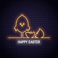 Easter neon sign. Happy easter neon chick © Pushkarevskyy