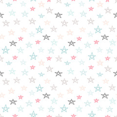 Cute colorful star seamless pattern on white. Funny festive background, wrapping paper. Vector illustration. 