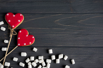 Blank for greeting card with hearts on dark background. Frame for text with hearts. Valentin day...