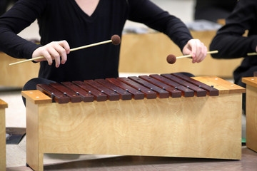 Student playing Diatonic Xylophone with mallets