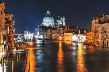 Night city lights at the Grand Canal in Venice, Italy.