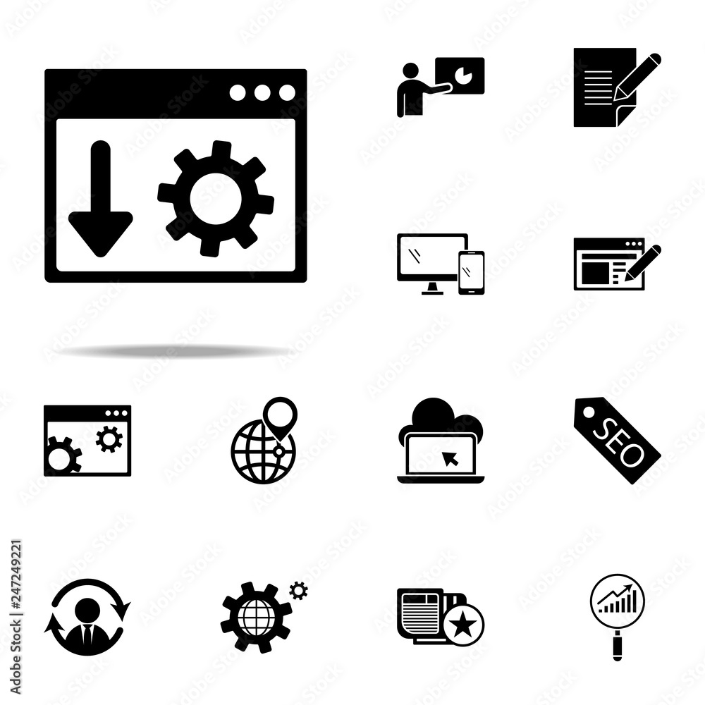 Aufkleber landing page optimization icon. seo & development icons universal set for web and mobile