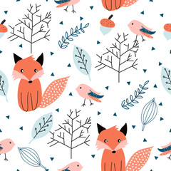 Seamless pattern with forest animals. - 247249235