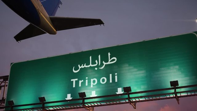 Airplane Take off Tripoli during a wonderful sunrise