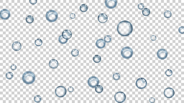 Translucent bubbles or water drops of different sizes in gray colors on transparent background. Transparency only in vector format