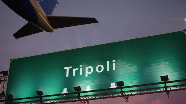 Airplane Take off Tripoli during a wonderful sunrise