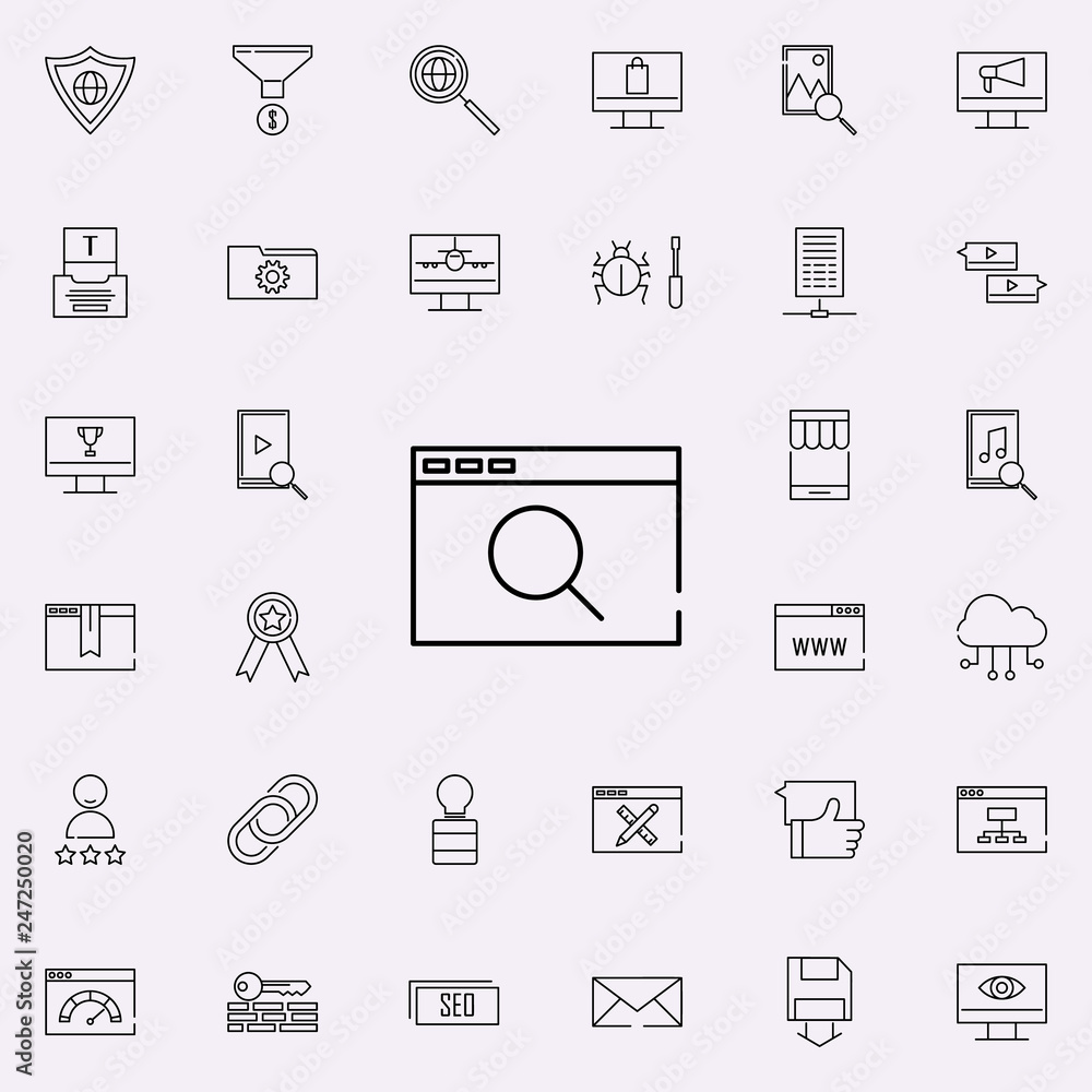 Poster web browser search icon. seo and online marketing icons universal set for web and mobile