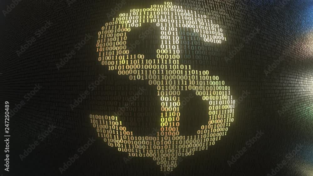 Poster us dollar usd symbol made with gold binary numbers, loopable 3d animation