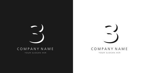 3 logo numbers modern black and white design	