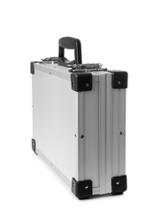 Stylish aluminum hard case on white background