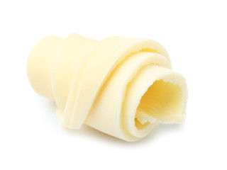 Yummy chocolate curl for decor on white background