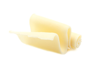 Yummy chocolate curl for decor on white background