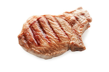 Delicious grilled steak on white background. Fresh meat