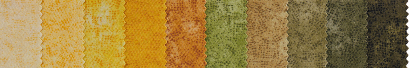 Samples of colorful cotton fabrics with zig zag edge row arranged
