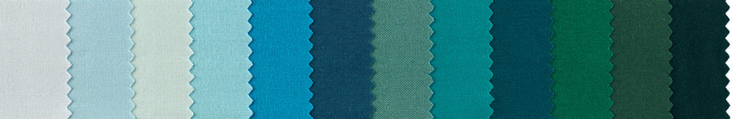 Samples of colorful cotton fabrics with zig zag edge row arranged