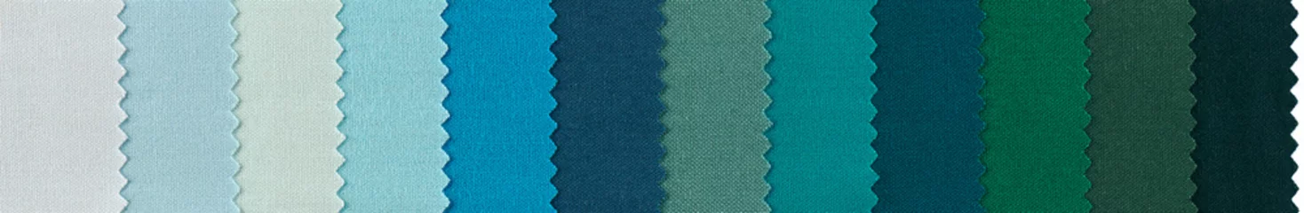 Rolgordijnen Samples of colorful cotton fabrics with zig zag edge row arranged © MaxCab