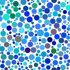 Abstract seamless pattern of circles of different sizes in blue colors