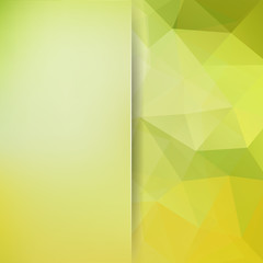 Geometric pattern, polygon triangles vector background in green and yellow tones. Blur background with glass. Illustration pattern