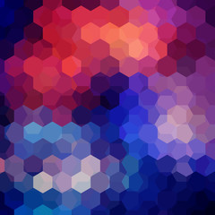 Background made of blue, pink, orange hexagons. Square composition with geometric shapes. Eps 10