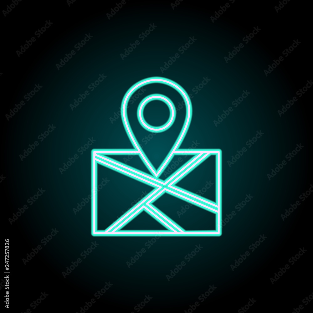Poster map icon. elements of logistics in neon style icons. simple icon for websites, web design, mobile ap