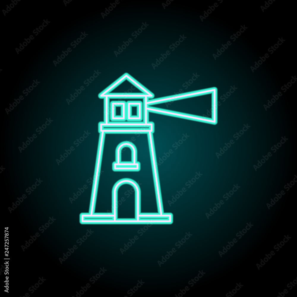 Poster lighthouse icon. elements of logistics in neon style icons. simple icon for websites, web design, mo