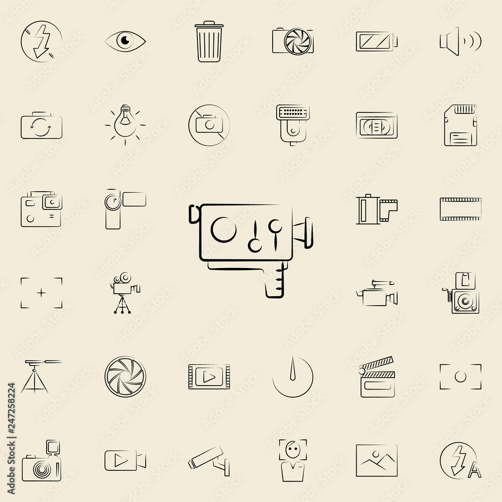 Poster hand-held camera outine icon. photo and camera icons universal set for web and mobile