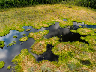Aerial view of Varnikai cognitive walking way, leading through the most beautiful places of the Varnikai preserve, located near Trakai, Lithiania.