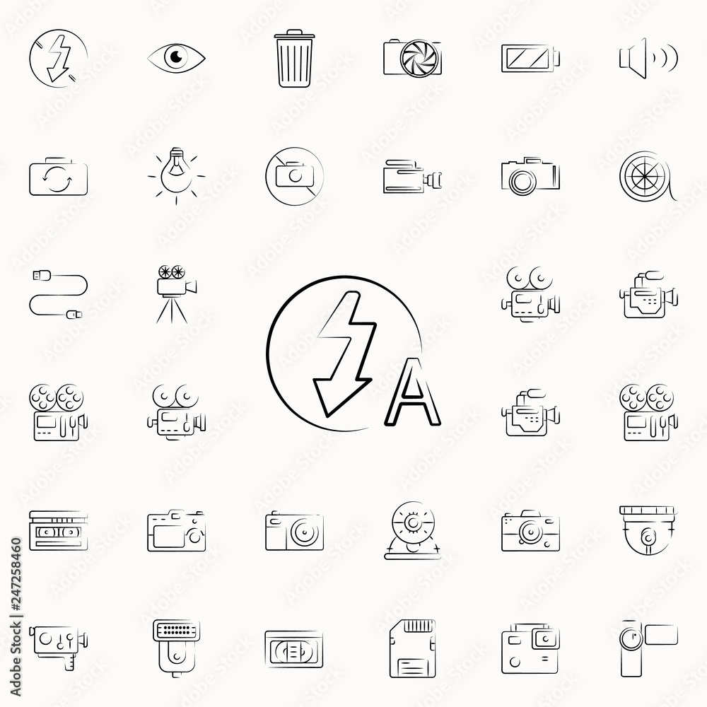 Poster auto flash sign outine icon. photo and camera icons universal set for web and mobile