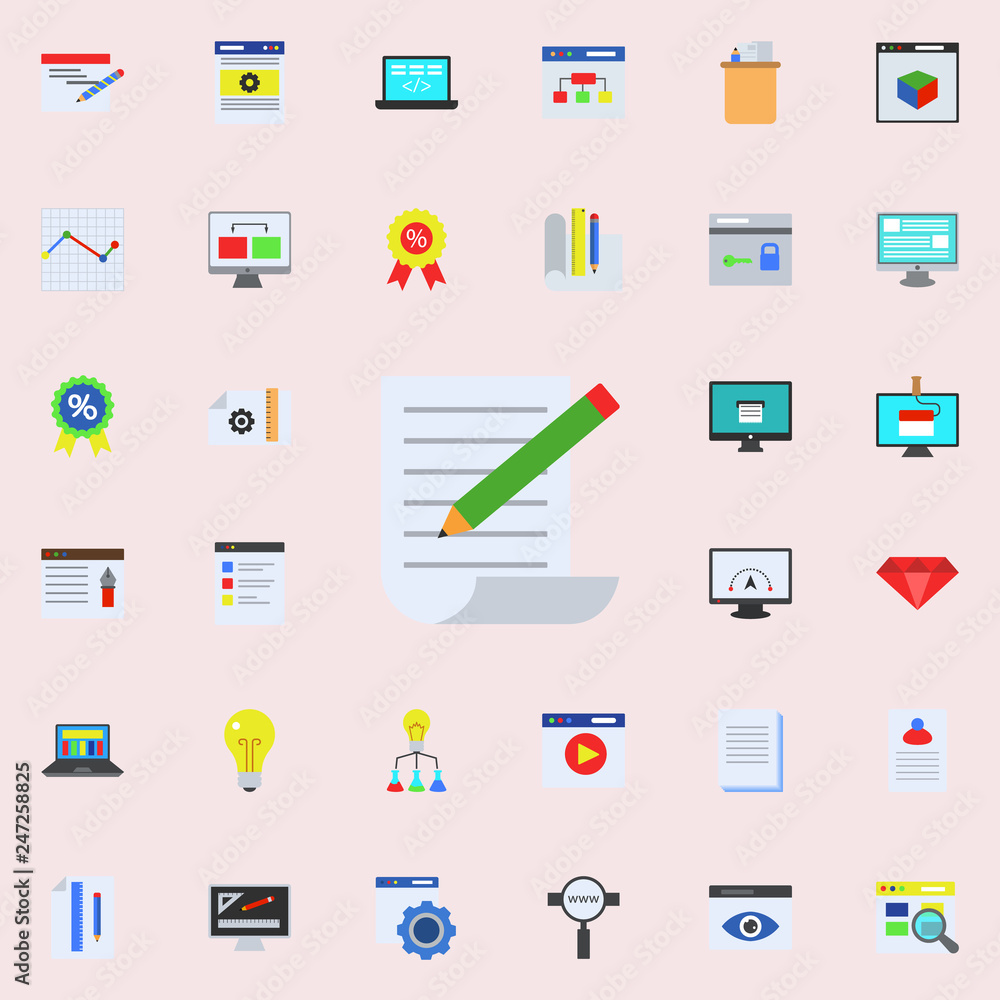 Poster pencil and record colored icon. programming sticker icons universal set for web and mobile