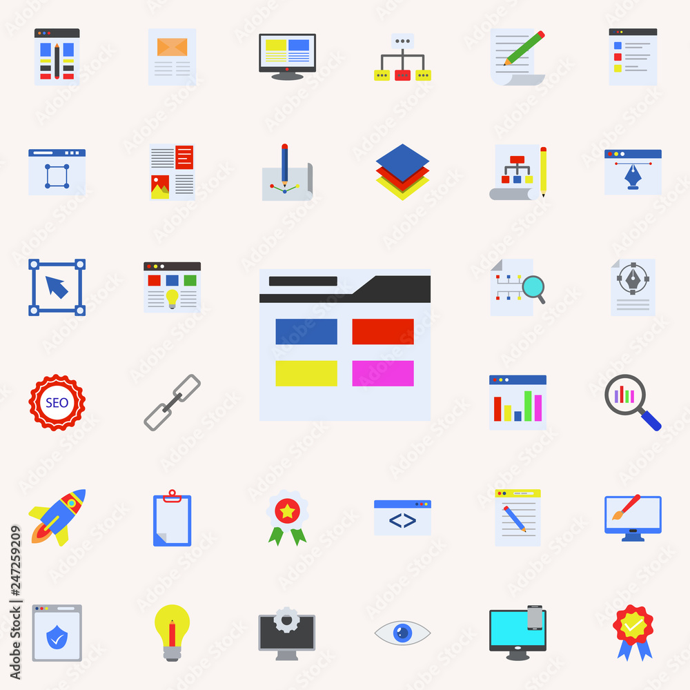 Aufkleber internet browser colored icon. programming sticker icons universal set for web and mobile