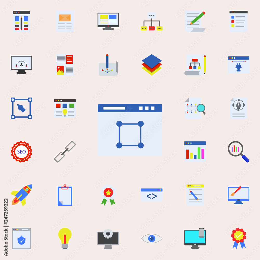 Aufkleber vector graphics in the browser colored icon. programming sticker icons universal set for web and mob