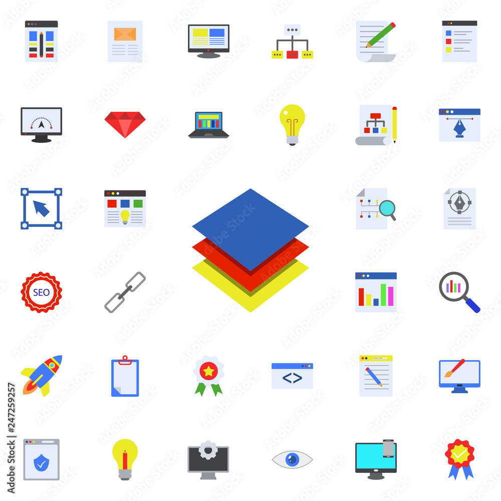 Poster layers in the illustrator colored icon. programming sticker icons universal set for web and mobile