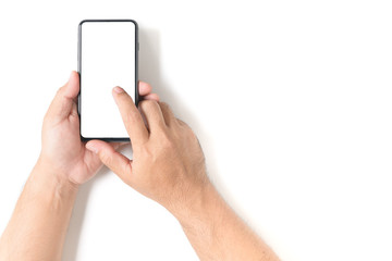 Man hand holding the black smartphone