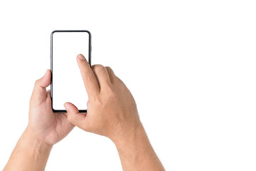 Man holding smartphone with blank screen