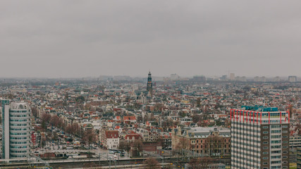 View of downtown Amsterdam in a rainy day, in Amsterdam, the Netherlands
