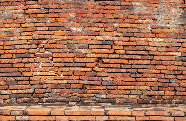 Old red brick wall texture grunge background, old texture of red stone blocks closeup.