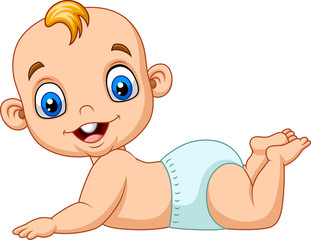 Cartoon happy baby learn to crawl