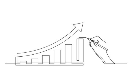 hand drawing business concept sketch of economical growth chart with arrow