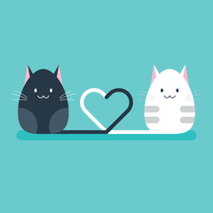 Two cats tied tails together into heart shape Valentine's day concept