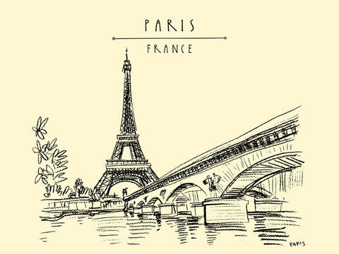 Isolated cute watercolor sketch of eiffel tower Vector Image