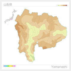山梨県の地図（等高線・色分け）